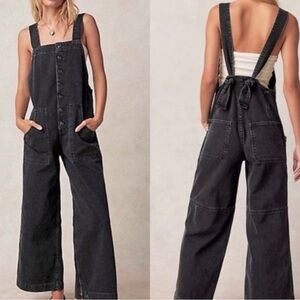 Free People Charcoal Denim Overalls